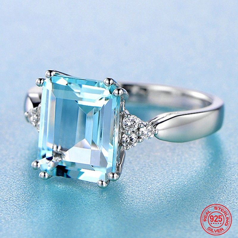 Mode Sterg Sier Mode Aquamarin Edelstein Ring Für Frauen Hochzeit Partei Schmuck Geschenke Großhandel_voghion.com