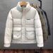 Premium White Duck Down Jacket For Men - Winter Warm Thick Padded Coat With High-Quality Fill, Solid Color Design For Cold Weather Protection_voghion.com