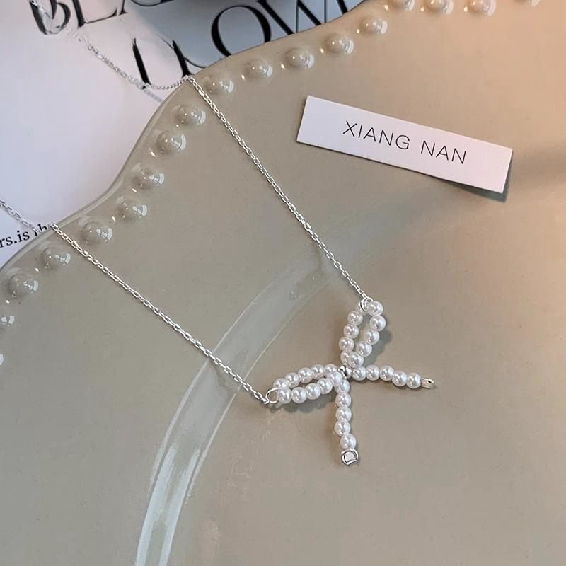 Collana girocollo con fiocco di alta qualità, perla di nicchia, temperamento dolce e super fatato, versatile catena per clavicola, catena per collo_voghion.com