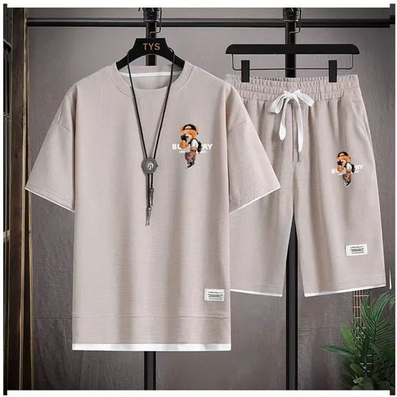 Erkek Giyim Hip Hop Yaz Sokak Waffle Giyim Cool Bear Desen Lüks Şort Takım_voghion.com