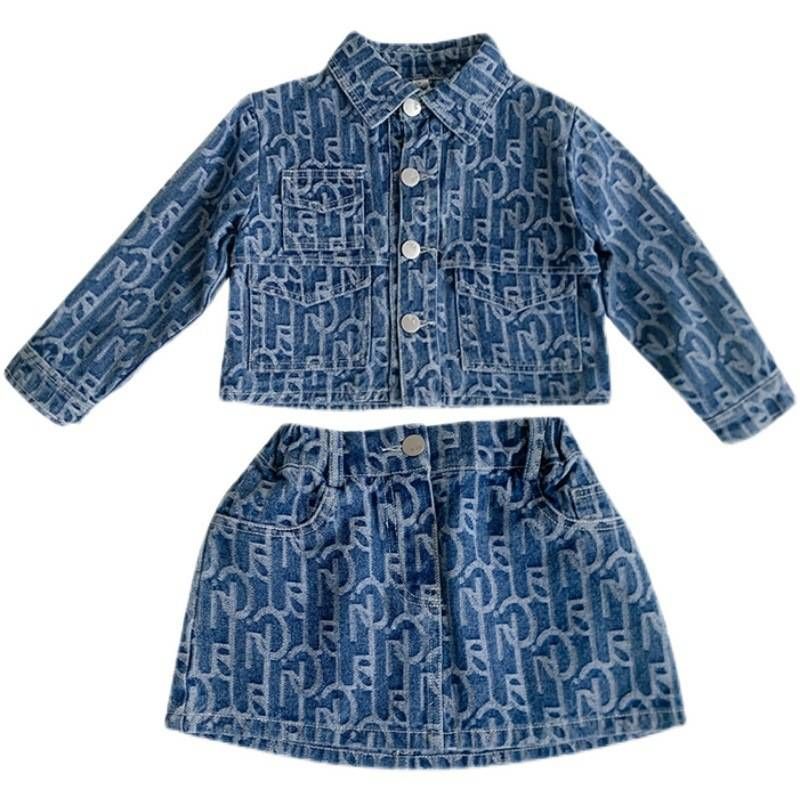 Mutter & Kinder Neue Denim Rock Koreanischen Stil kinder Anzug Baby Mode Denim Jacke kinder Zwei-stück Anzug_voghion.com