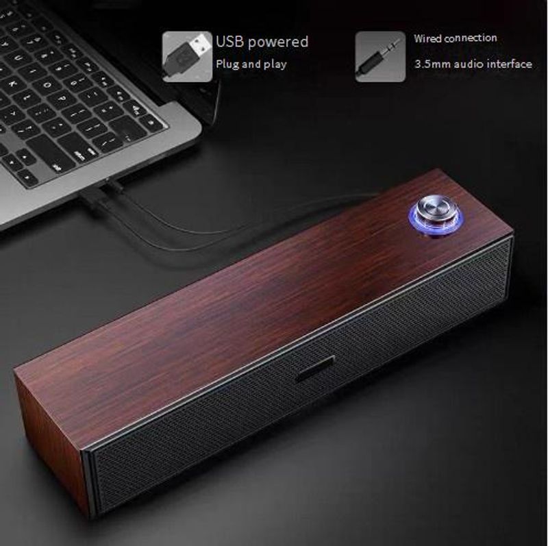 Wooden Soundbar 3513 – Bluetooth-/kabelgebundener Multimedia-Lautsprecher mit tiefem Bass für PC und Desktop_voghion.com