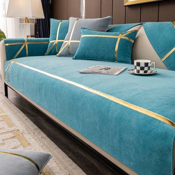 Luxury Chenille Sofa Cover Set With Cloud Gold Trim – Anti-Scratch, All-Season Fabric Protector For Sectional Couches_voghion.com