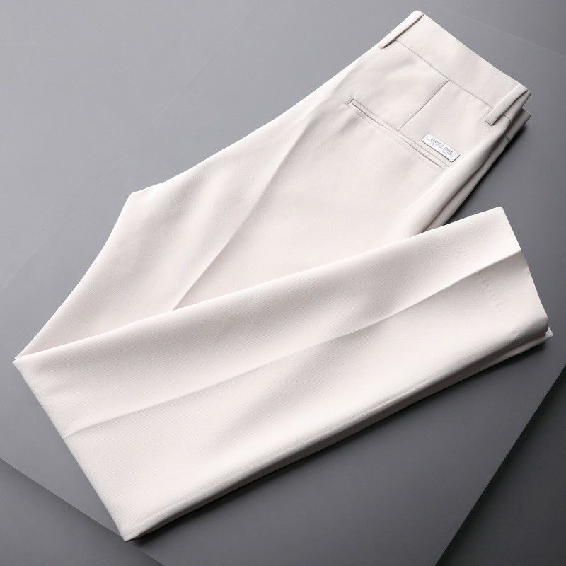 Pantaloni bianchi da uomo, pantaloni beige sottili primaverili ed estivi, pantaloni casual da uomo, pantaloni da uomo drappeggiati e dritti_voghion.com
