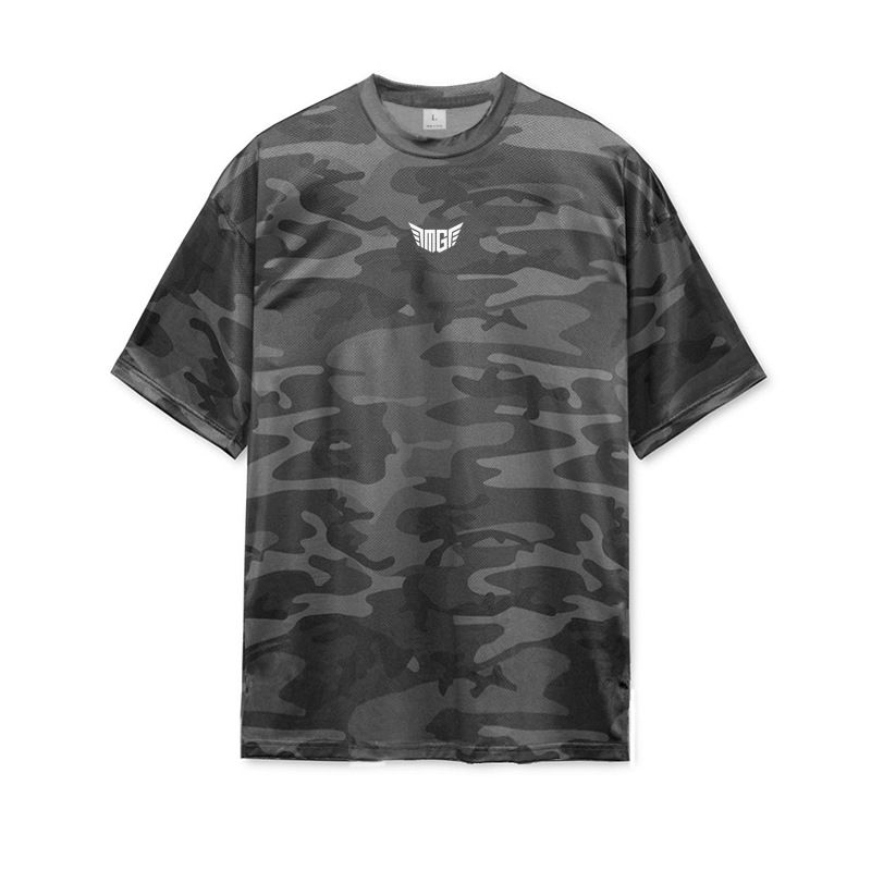 Men's fitness camouflage T-shirt short sleeve quick drying breathable base shirt_voghion.com