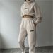 Women’s Printed Hoodie & Jogger Pants Set (Breathable Spandex, Charcoal/Black/Beige/Coffee/Navy, S/M/L/XL, Streetwear Athleisure)_voghion.com