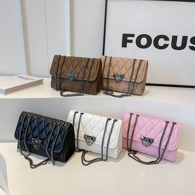 Popular solid color diamond embroidery thread retro chain messenger bag shoulder small square women's bag_voghion.com