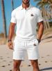 Men's Summer Slim-Fit Polo Shirt & Shorts Set - Breathable Mesh Short Sleeve Embroidered Casual Outfit (White/Navy/Orange/Black/Red/Teal/Army Green_voghion.com