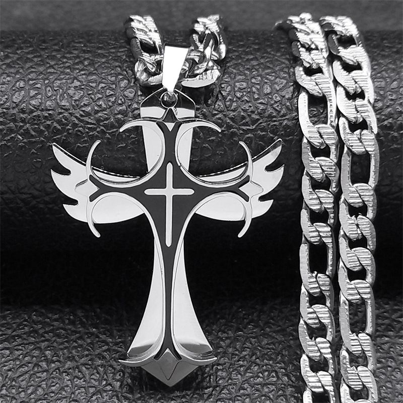 Nuova collana da uomo in acciaio inossidabile e titanio con ciondolo a croce a goccia d'olio_voghion.com