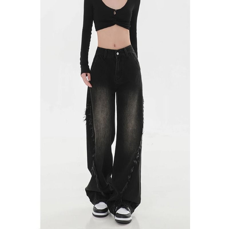 Kadın Vintage Gotik Siyah Boy Kot Harajuku 90'lar Bol Kot Pantolon Emo 2000'ler Vintage Y2k Kovboy Pantolon Değersiz Giysiler_voghion.com