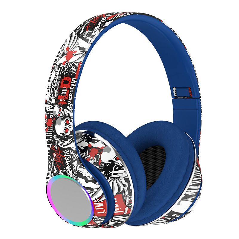 P85 Foldable Wireless Bluetooth Headphones With Graffiti Design, Deep Bass & Multi-Mode (Bluetooth/AUX/FM/SD Card), Lightweight ABS+PU For Travel_voghion.com