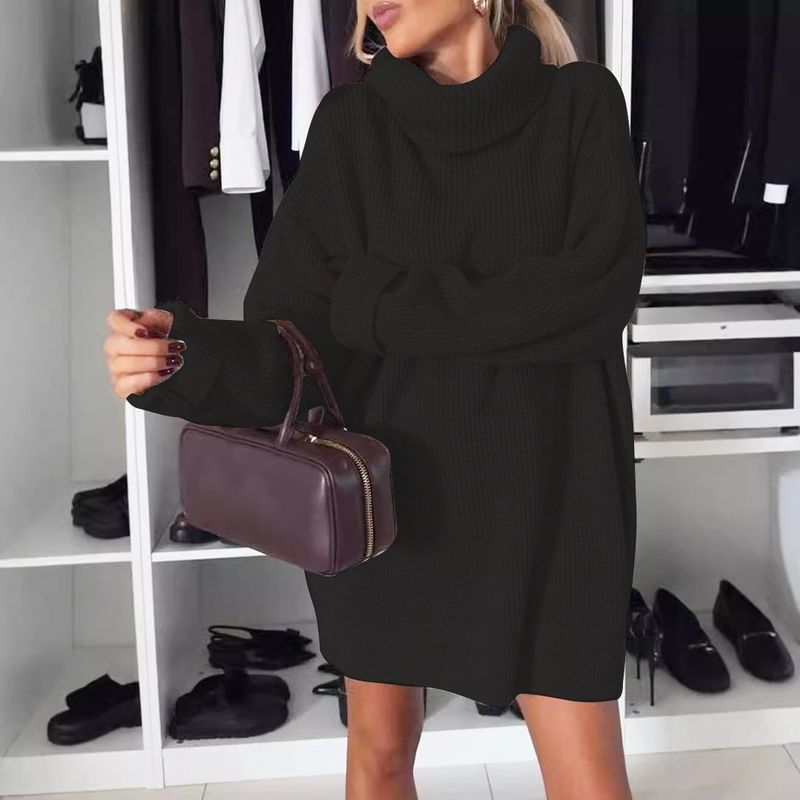 Maglione oversize a maniche lunghe con collo alto, casual e ampio, da donna, per autunno e inverno_voghion.com