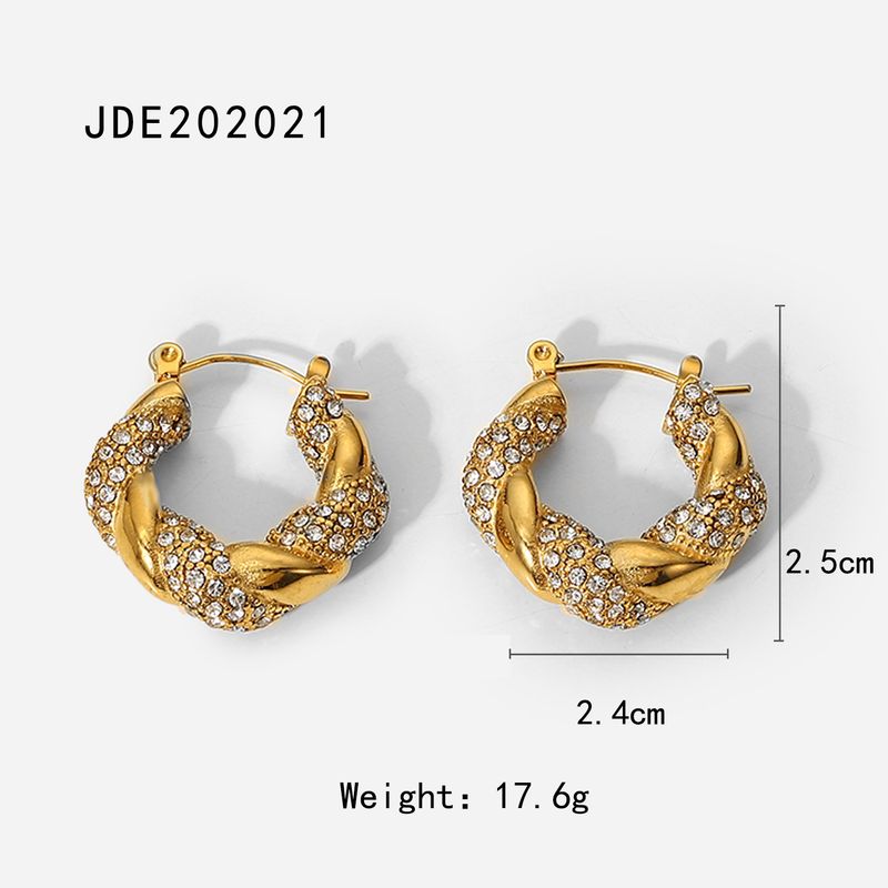 INS wid gold stailess steel ilaid with zircoium irregular U-shaped ear rig fashio Fried Dough Twists earrigs_voghion.com