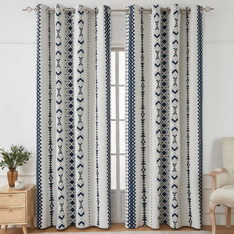Blackout Curtains With Grommets - Polycotton Thermal Insulated Window Drapes In Geometric, Floral & Wave Patterns_voghion.com