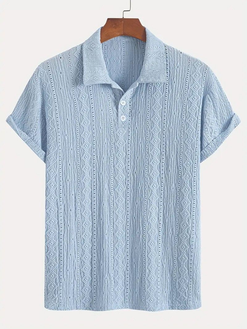 Men's Knitted Polo Shirt Breathable Short Sleeves With Hollow Details Light And Casual Top_voghion.com