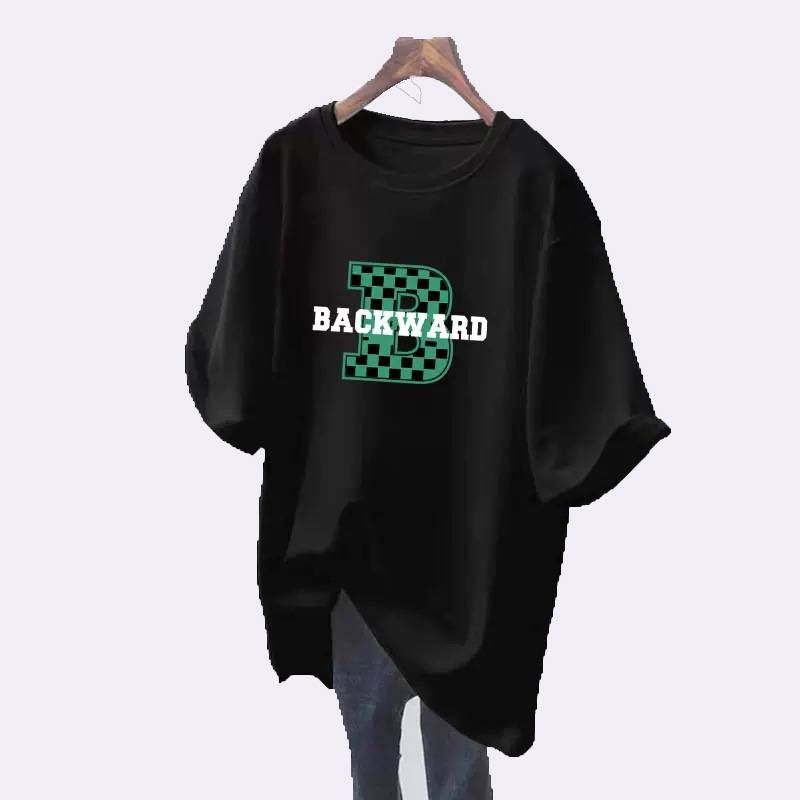 Weißes, lockeres Kurzarm-T-Shirt für Damen, große Oberteile, neues Sommer-T-Shirt im mittleren und langen Stil_voghion.com