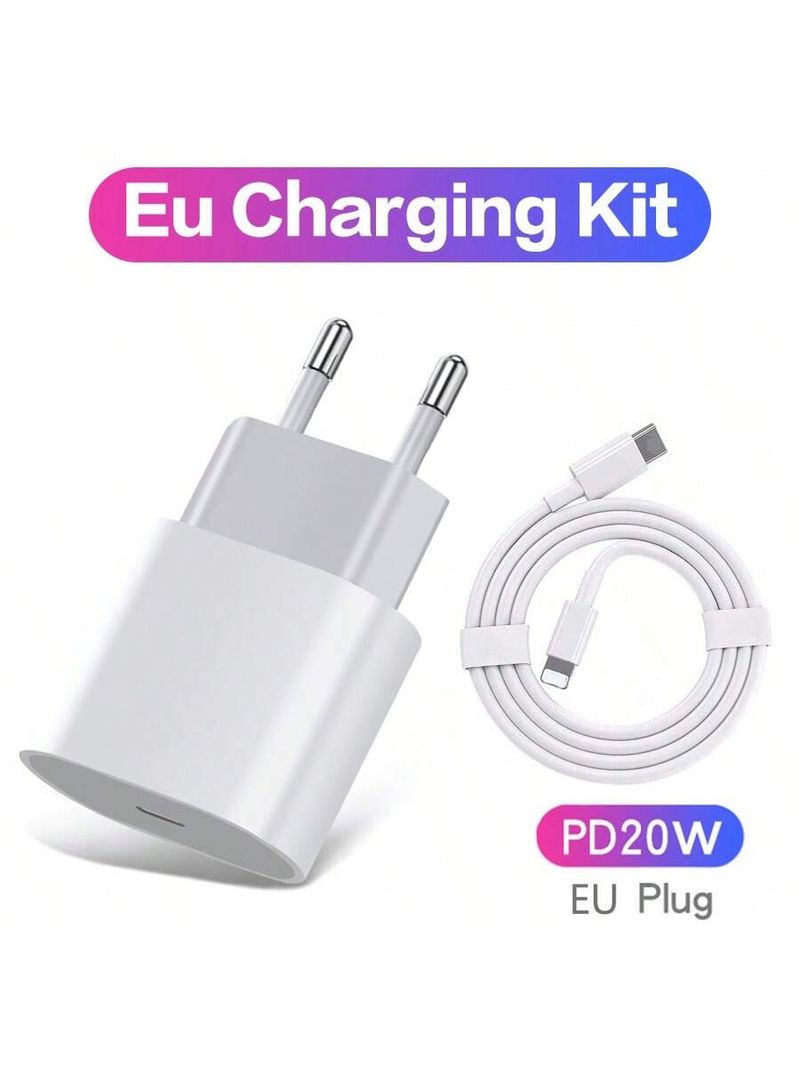 Chargeur secteur UE avec câble de charge rapide PD 3,3 pi/6,6 pi, kit de charge, chargeur mural de protection multifonctionnel PD 20 W standard européen, chargeur_voghion.com