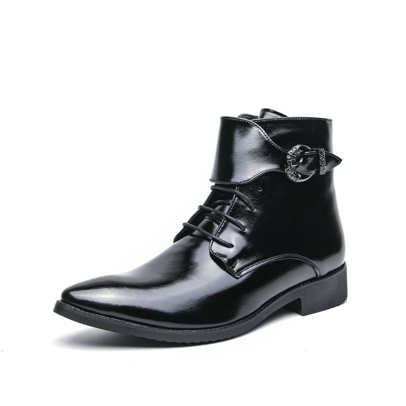 New Fashion Brown Retro Chelsea Boots Men's Pointed Toe Suit Martin Boots British Crocodile Pattern Business Men's Boots Leather Short Boots_voghion.com