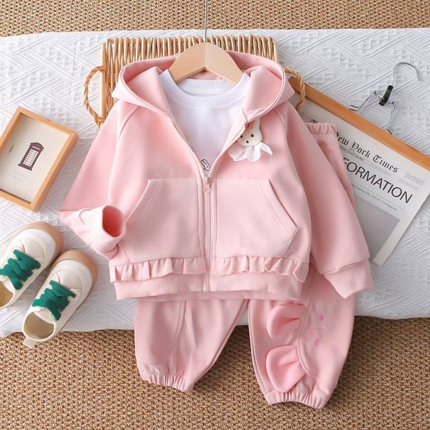 Trendy Kids' Tracksuit Set – Cute Bunny Print Hoodie + Jogger Pants & Tee (80-130cm) – Spring/Fall Unisex Outfit, Soft Cotton Playwear_voghion.com