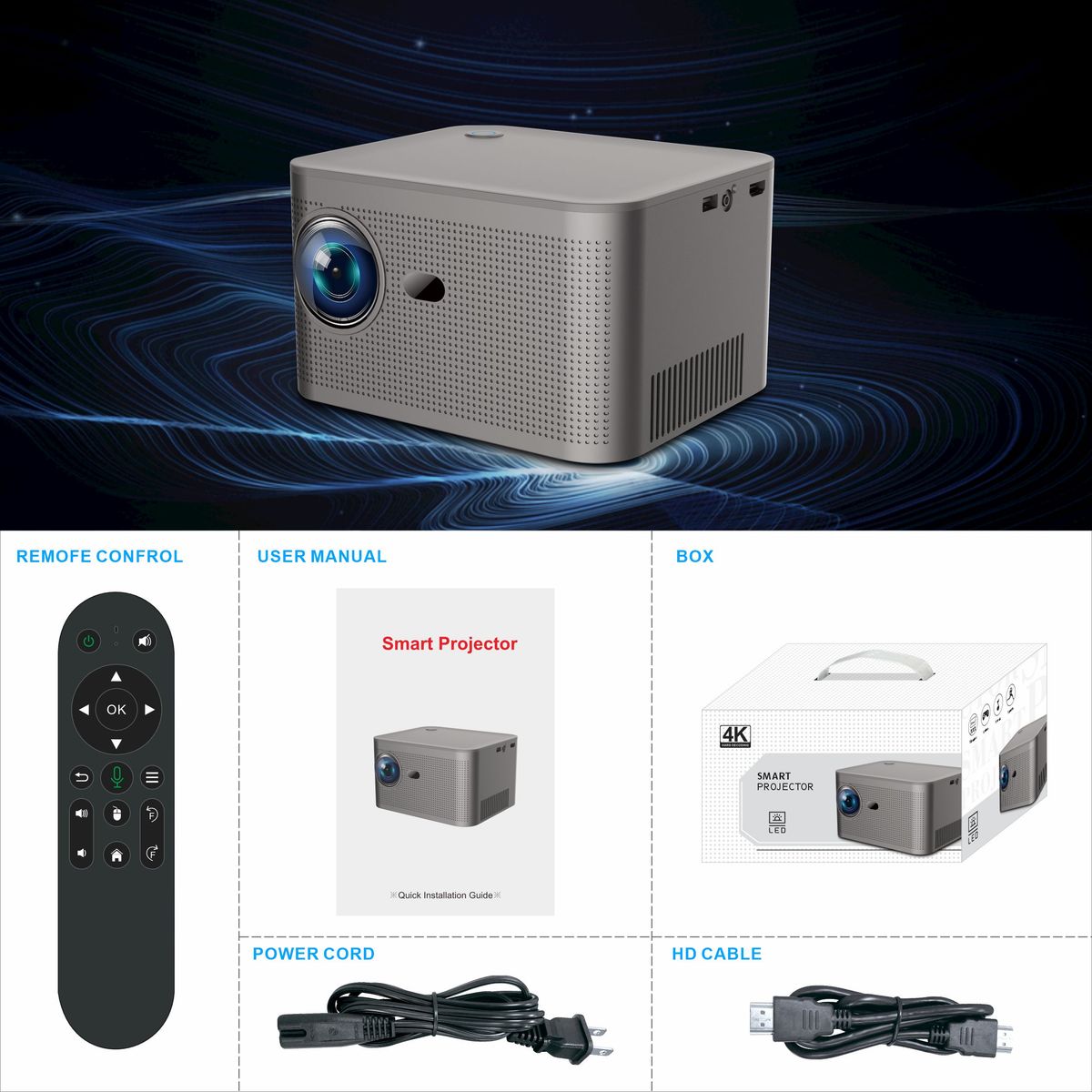 HY350 Smart Projector 4K Android 11 Dual Wifi6 350 ANSI Quad-core Allwinner H713 2GB 32GB 1080P Home Cinema Outdoor Projector_voghion.com
