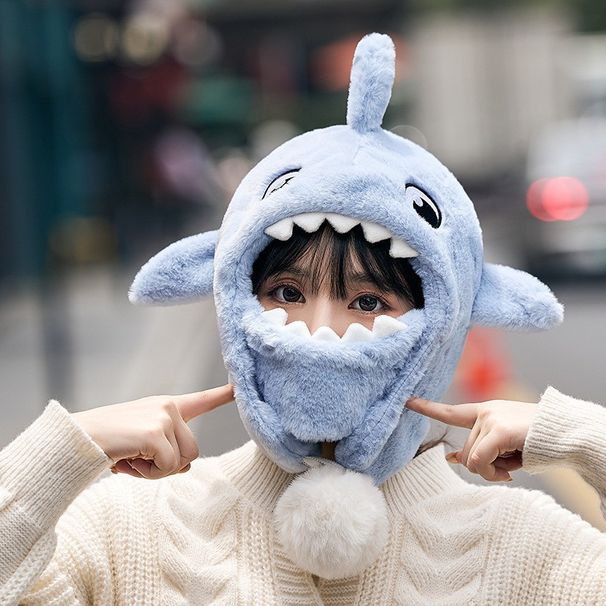 Douyin Shark Hat Mask Geïntegreerde gehoorbescherming Herfst en winter Fiets warme trui Skimuts Grote capaciteit Helmmuts Trend_voghion.com