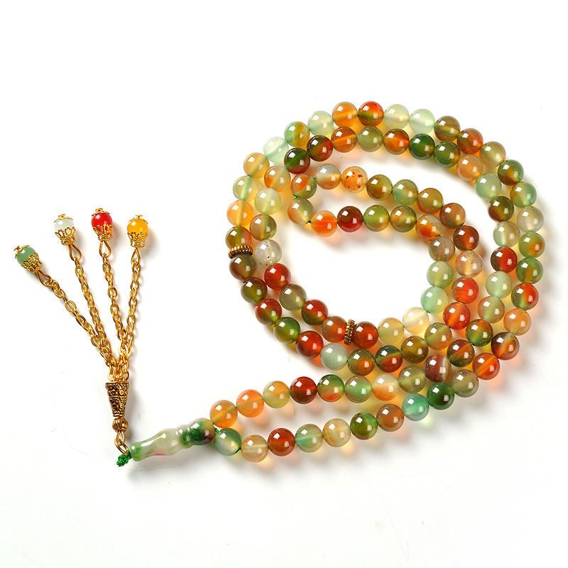 Pedra de ágata de pavão colorido 8 cm 99 Pulseira de rosário muçulmano Jóias_voghion.com