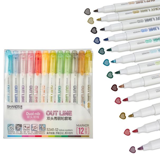 Textmarker-Set mit 12 Farben und Doppelspitze für Studenten – doppelseitiger Studien- und Kunstbedarf, leuchtende Farben für Notizen, Skizzen und Tagebuchschreiben_voghion.com