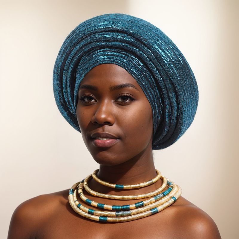 New Women's Gold Stamped Fashionable Elastic Pit Strap Laminated African Ethnic Baotou Hat_voghion.com