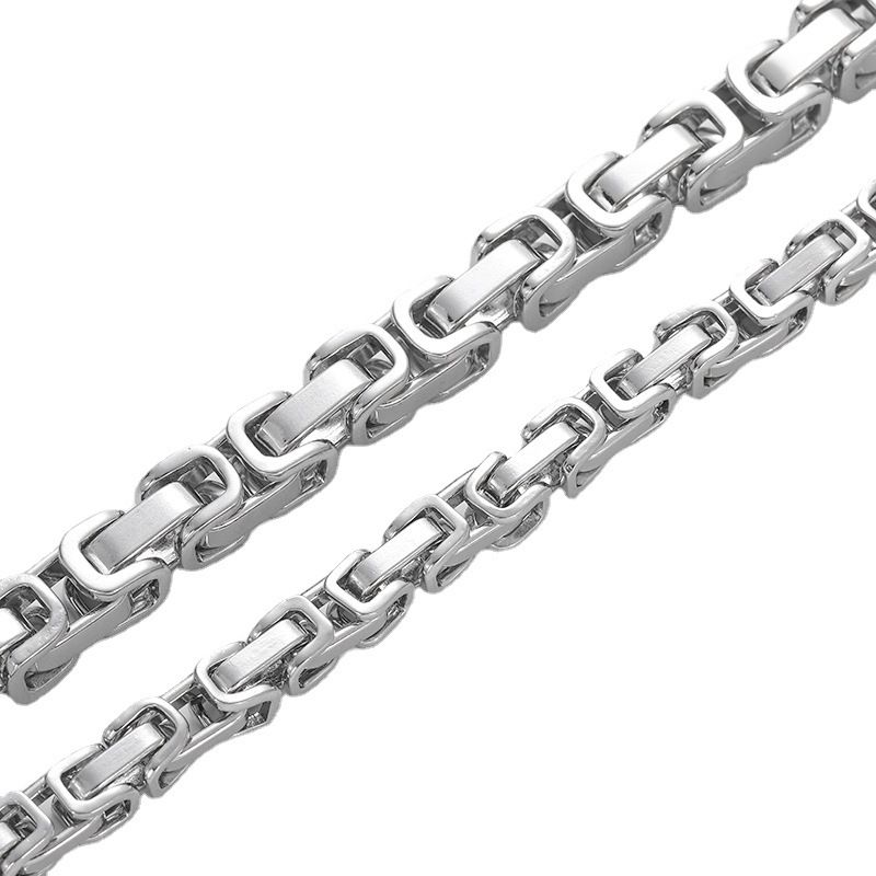 stainless steel emperor chain men's light luxury necklace titanium steel king chain handmade square splicing back chain bracelet_voghion.com