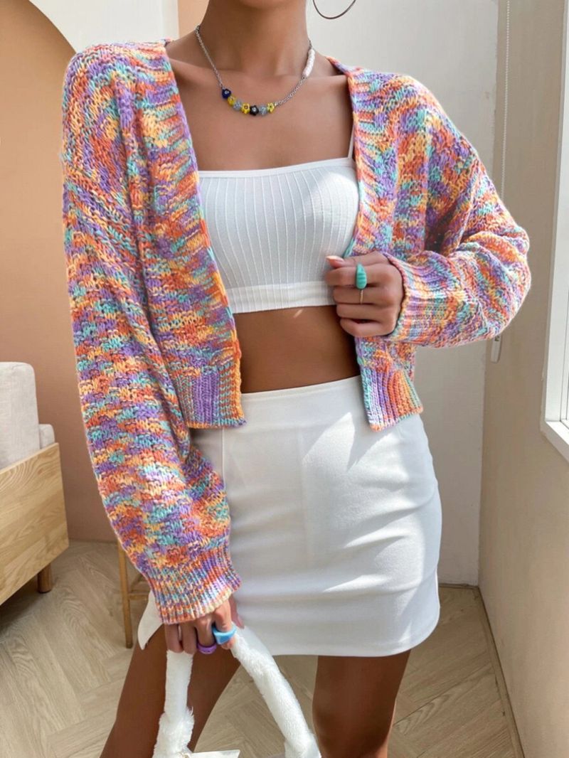 Cardigan oversize in maglia a righe arcobaleno, da donna, stile boho chic, con maniche lunghe e apertura frontale, per autunno e inverno_voghion.com