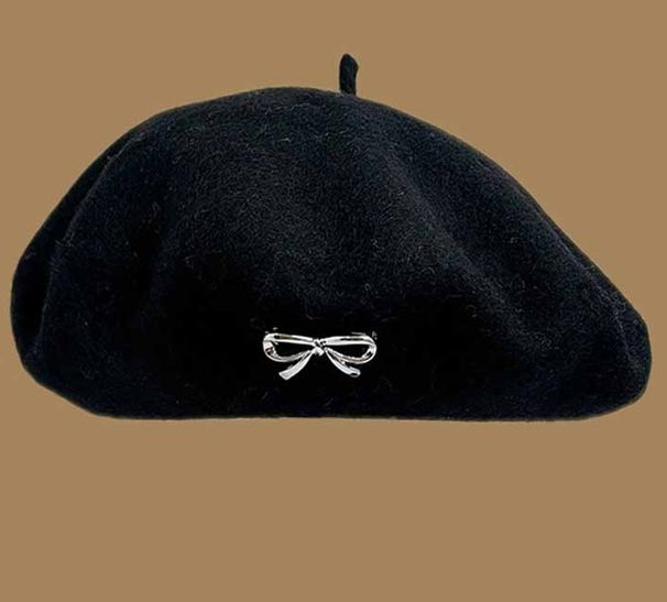 Baskenmütze mit Schleife für Damen, süß, vielseitig, elegant, modisch, Künstlerhut, trendiges Outfit für den frühen Herbst, einfarbig_voghion.com