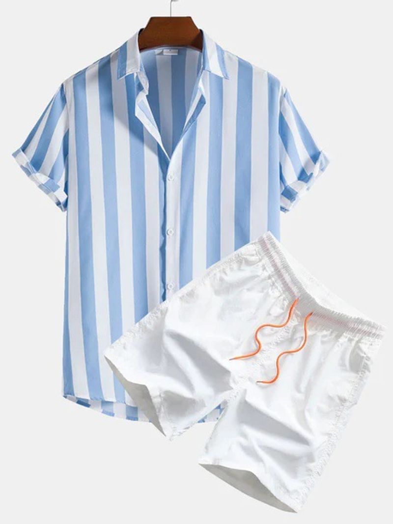 Herren Casual Loose Kurzarmhemd Shorts Hawaiian Anzug Sommer Heißer Verkauf 3D-Druck_voghion.com
