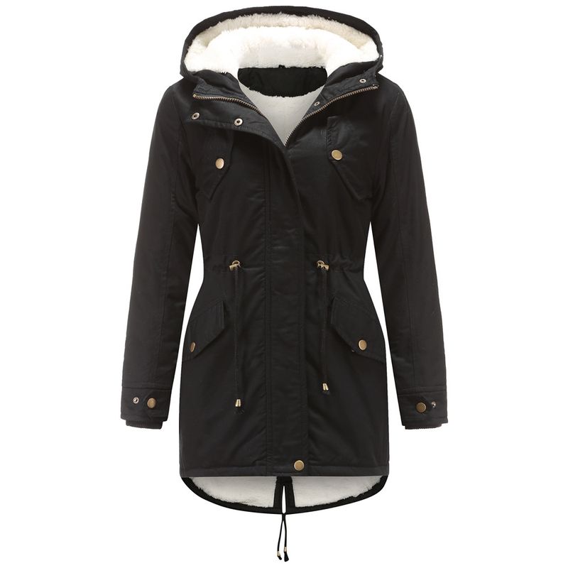 Cappotto da donna imbottito in cotone parka con cappuccio tinta unita cappotto imbottito in cotone spesso con giacca imbottita in velluto di cotone_voghion.com