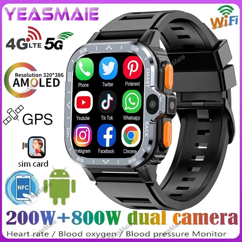 PGD ​​SmartWatch 4G LTE GPS Wifi SIM-kaart NFC topeltkaamera punane 16/64G ROM salvestusruum Google Play pulsisagedus Android Smart_voghion.com