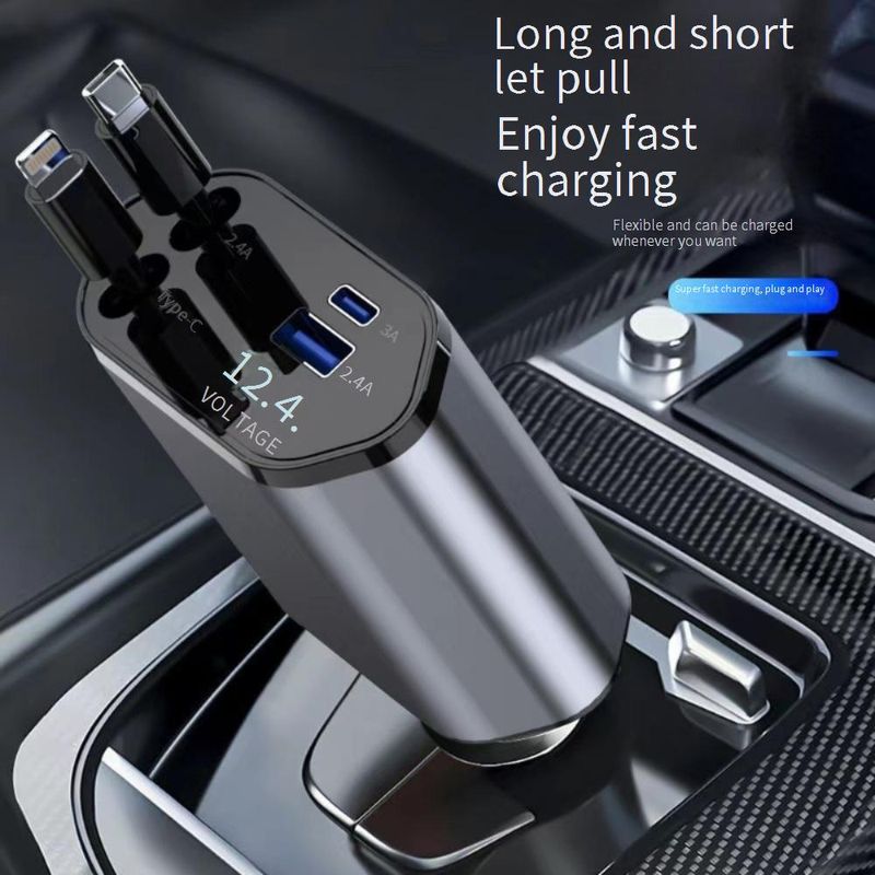 Car Chargers Car Mobile Phone Charger 120W Super Fast Charging 4 In 1 With Retractable Cable Car Charger Universal Car_voghion.com