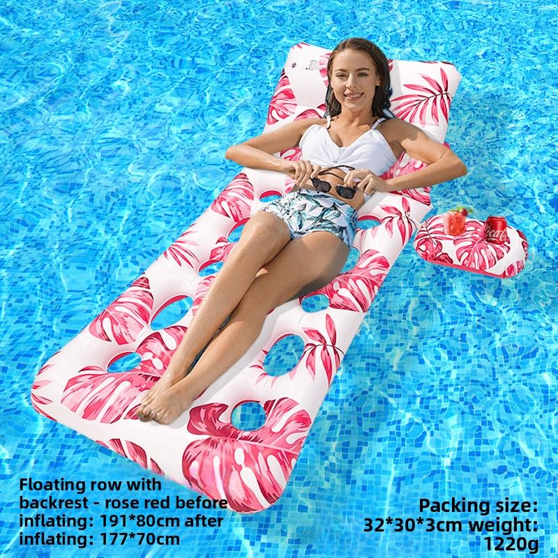 Umweltfreundliches, verdicktes PVC-Schwebebett mit Blattdesign – einzelner aufblasbarer Loungesessel mit Getränkehalter und Löchern in der Rückenlehne (schnelltrocknend, strapazierfähig)_voghion.com