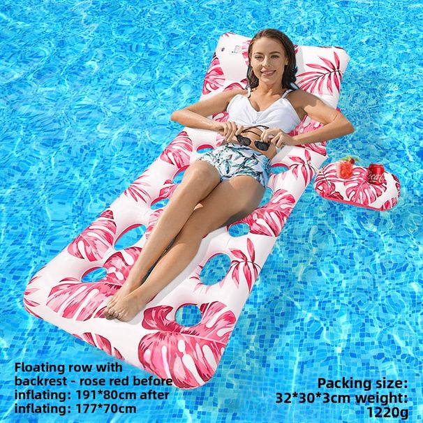 Umweltfreundliches, verdicktes PVC-Schwebebett mit Blattdesign – einzelner aufblasbarer Loungesessel mit Getränkehalter und Löchern in der Rückenlehne (schnelltrocknend, strapazierfähig)_voghion.com