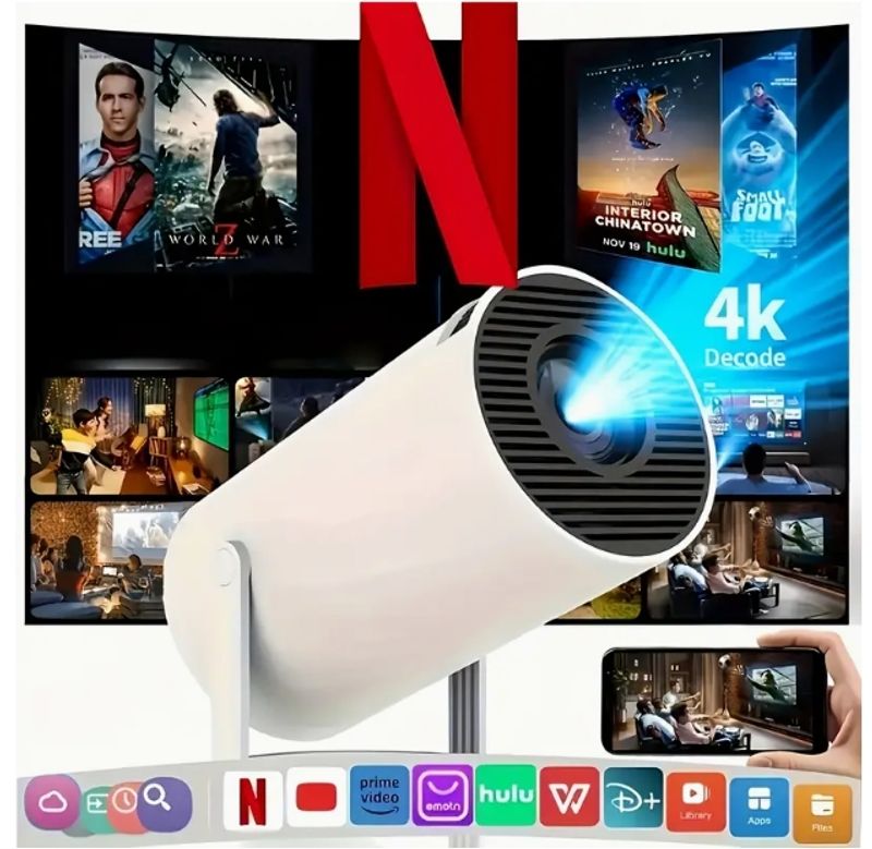 HY300 Pro Mini Portable Projector, Smart Projector Auto Horizontal Correction, 180°Rotatable Movie Projector Compatible With Phone 720p_voghion.com