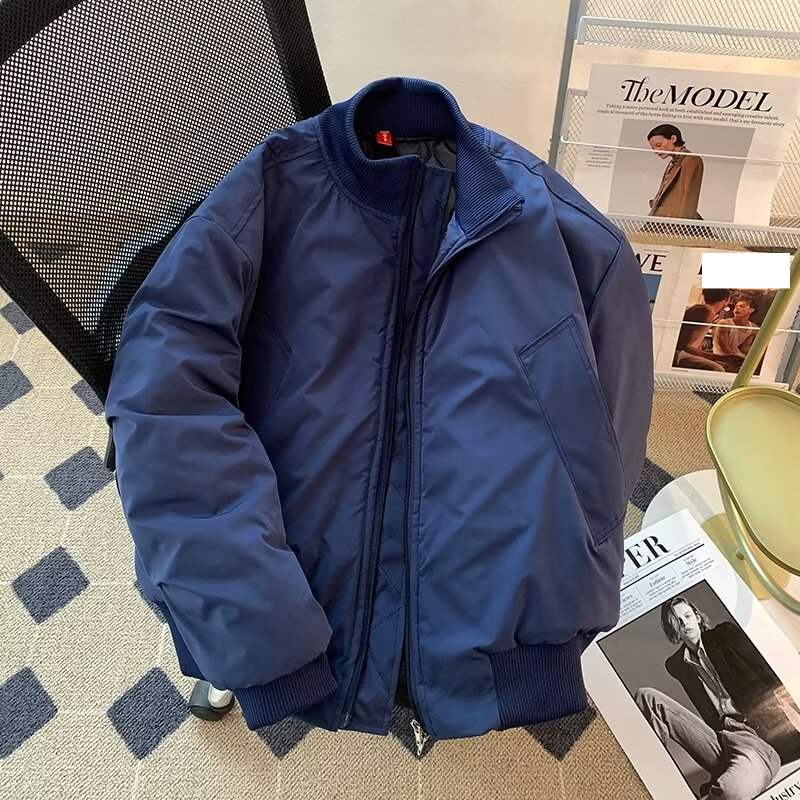 ​​Men's Cleanfit Aviator Bomber Jacket – Winter Thickened Cotton Coat With Relaxed Fit & Stand Collar (Khaki/Black/Navy Blue)​_voghion.com