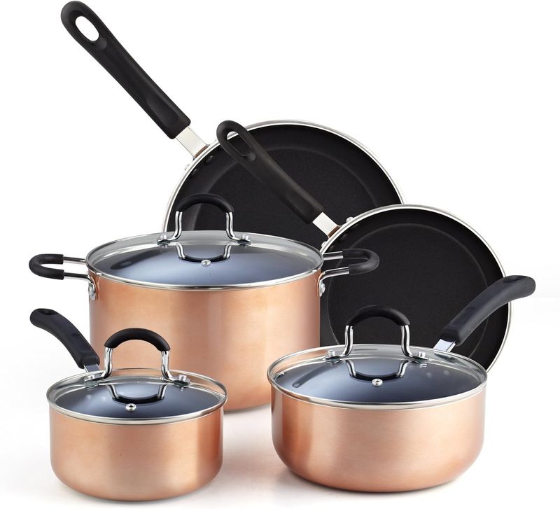 Cook N Home Töpfe und Pfannen Antihaft-Küchengeschirr-Sets umfassen Stielkasserolle Bratpfanne Suppentöpfe 8-teilig, schwere Qualität, kühl bleibender Griff, schwarz_voghion.com