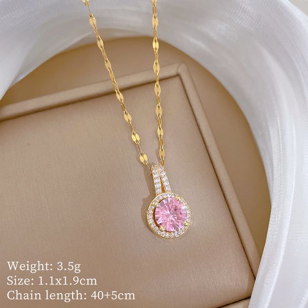 【 Titanium Steel 】 Water Droplet Round Zircon Light Luxury Temperament Gorgeous Full Diamond Necklace Women's Versatile_voghion.com