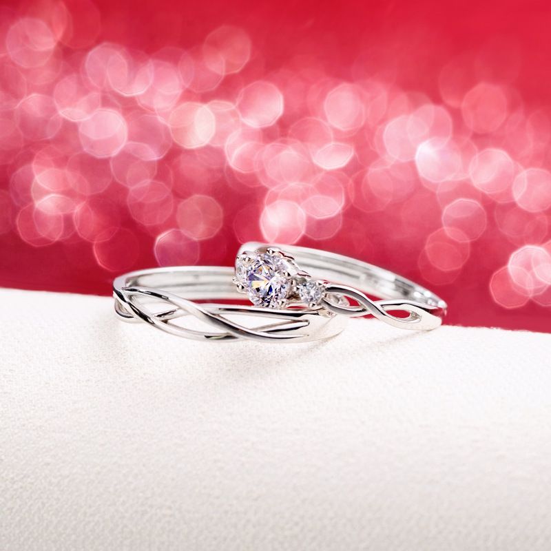 Coppia in argento sterling Una coppia di anelli maschili femminili viventi, proposta semplice giapponese e coreana, anello con diamanti push pull_voghion.com
