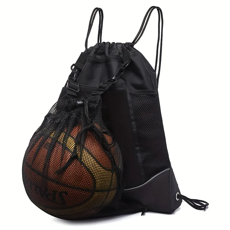 Portable Drawstring Basketball Backpack Mesh Bag Football Soccer Volleyball Ball Storage Bags Outdoor Sports Traveling Gym Yoga_voghion.com