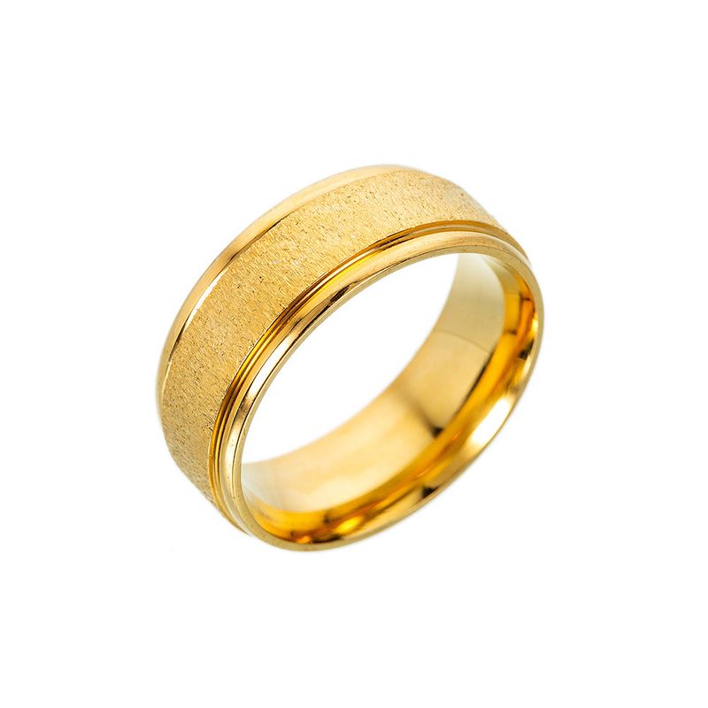 Coppia di anelli in acciaio inossidabile placcato oro. Coppia di anelli smerigliati_voghion.com
