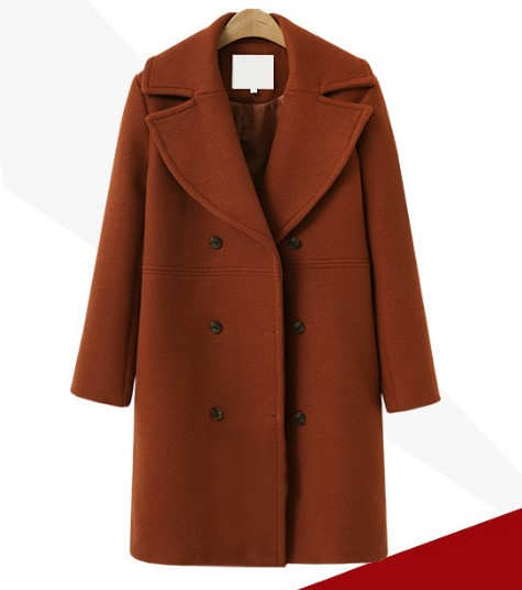 Autumn and winter large size women's woolen coats women's double-breasted mid-length windbreaker woolen coat _voghion.com