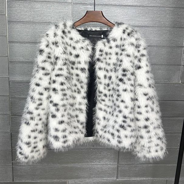 Faux Toscana Fur Coat Women's Short Jacket With Black & White Spots - Trendy Streetwear Style, S/M/L Sizes_voghion.com
