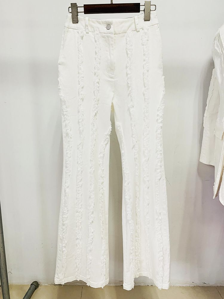 HIGH STREET Newest 2024 Designer Suit Set Women's Thickened Shoulder Pad Fringed Tassel Denim Jacket_voghion.com