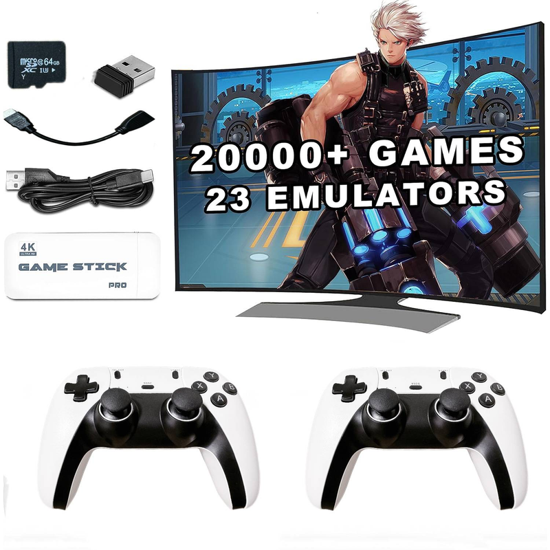 Konsola do gier Retro Game Stick, wyjście HDMI 4K i bezprzewodowy kontroler do gier wideo z 20000+/30000+ gier, konsola do gier Arcade (64 GB/128 GB)_voghion.com