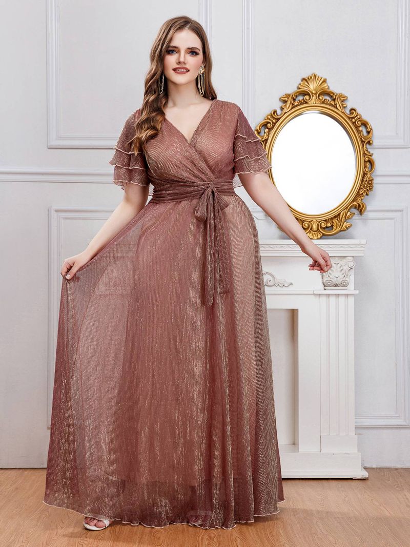 European And American Wedding Bridesmaid Dress V Neck High Waist Elegant Mesh Large Size Dress_voghion.com
