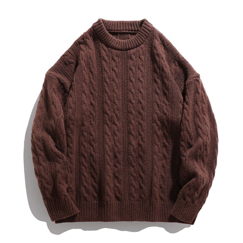 Maglione oversize da uomo in maglia a trecce | Pullover vintage ampio | 100% poliestere (bianco, nero, beige, grigio scuro, tortora intenso, rosso ancora)_voghion.com